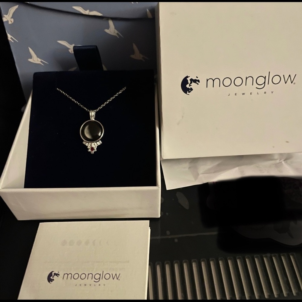 January Birthday Moon Glow Necklace w/Red Stone